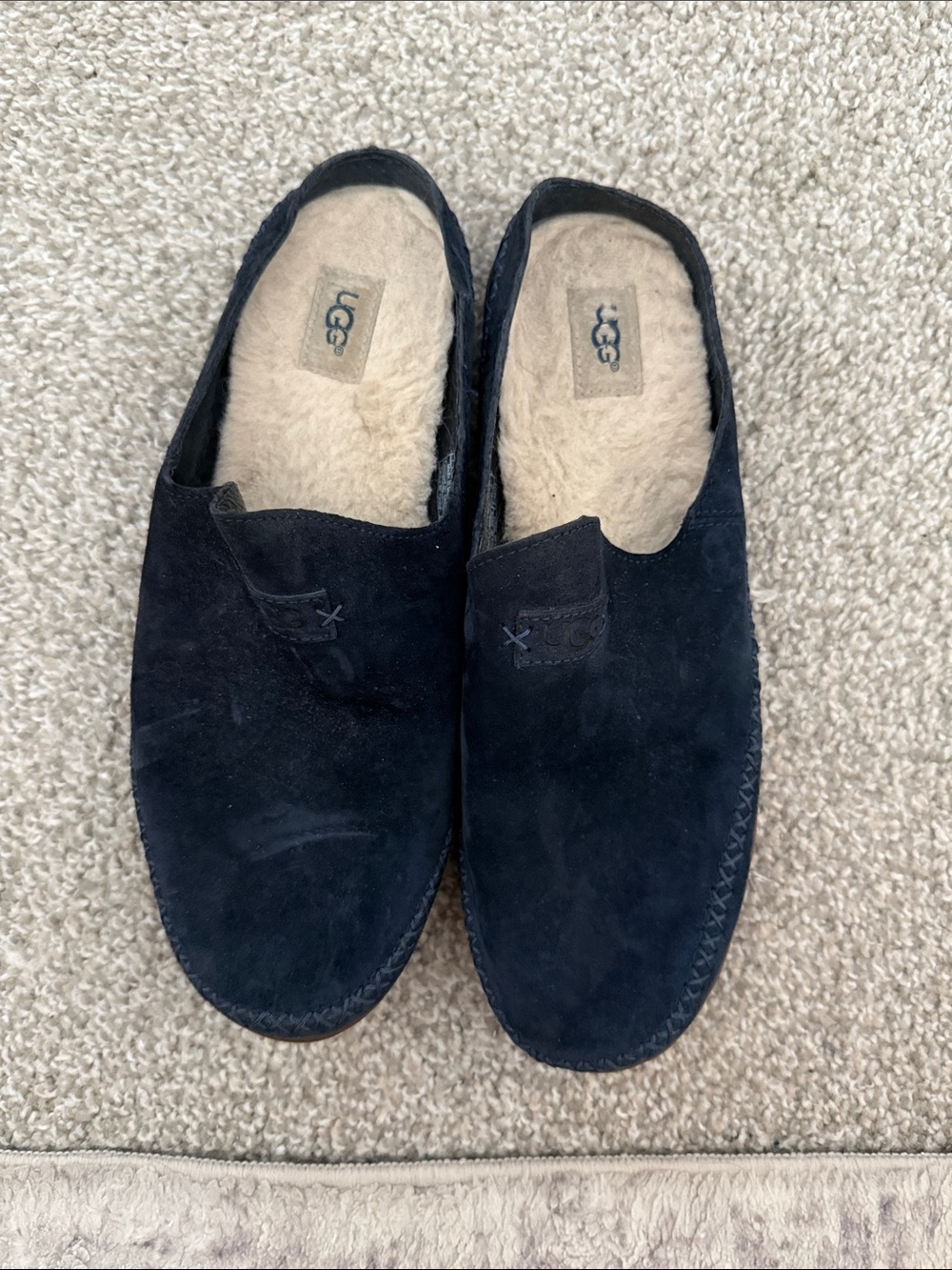 UGG Women’s Blue Suede Shearling-Lined Slip-On Loafers/Slippers